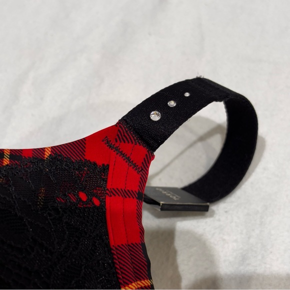 NWT Torrid XO Plunge Push-Up Wire Bra Noelle Plaid Lace Black Red Sz 46C Sexy - Picture 3 of 13